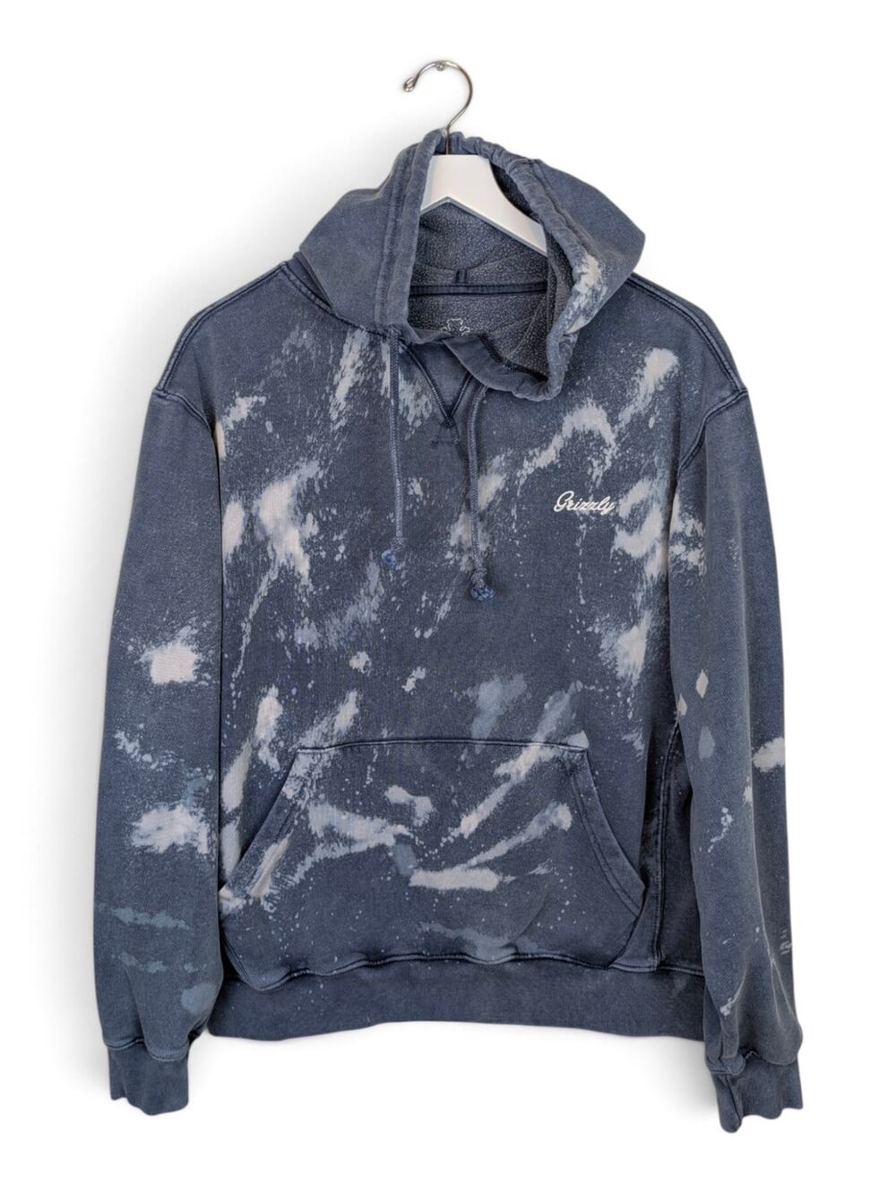 GRIZZLY Bleach Dye Hoodie OG Sweatshirt 100% Cotton - Size M